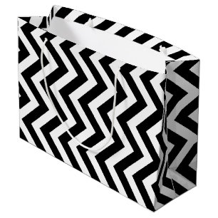 Black and White Large Size Vertical Chevron Large Gift Bag