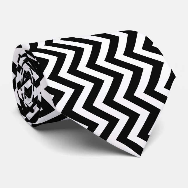 Black and White Large Size Vertical Chevron Tie (Rolled)