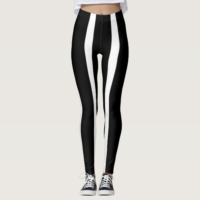 Black and white large stripe leggings (Front)