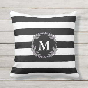 Black and White large Stripe Monogrammed Pillow