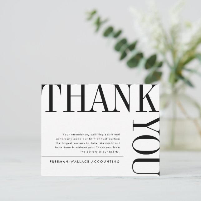 Black and White Large Text Thank You Card (Standing Front)