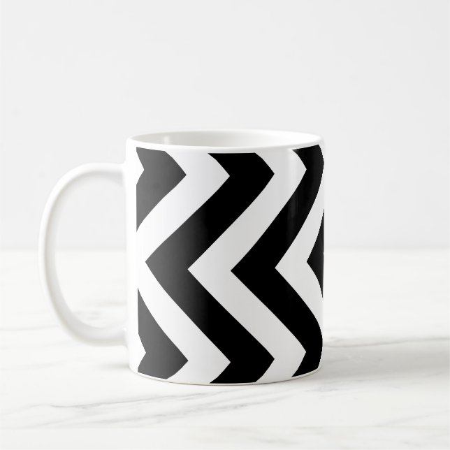 Black and White Large Vertical Chevron Pattern Coffee Mug (Left)