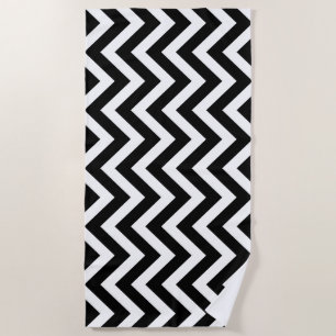 Black and White Large Vertical Chevron Stripes Beach Towel