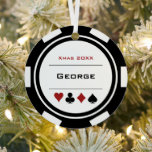 Black And White Las Vegas Poker Chip Christmas Metal Ornament<br><div class="desc">Looking for a gift for your favourite gambler? Give them this fun black,  white,  and red casino poker chip Christmas ornament. Personalize it with their name and year for an extra personal touch!</div>