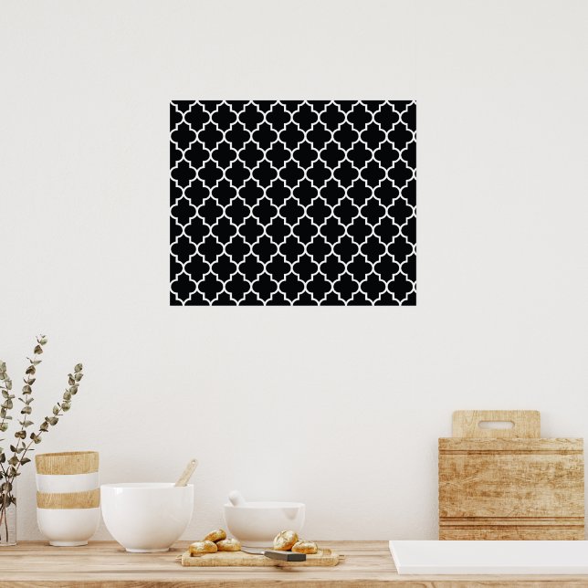 Black And White Latticework, Quatrefoil, Trellis Poster (Kitchen)