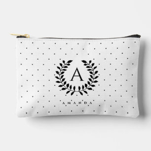 Black And White Laurel Monogram Polka Dot Pattern Accessory Pouch