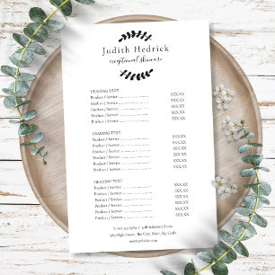 Black and White Laurel Service Menu Price List