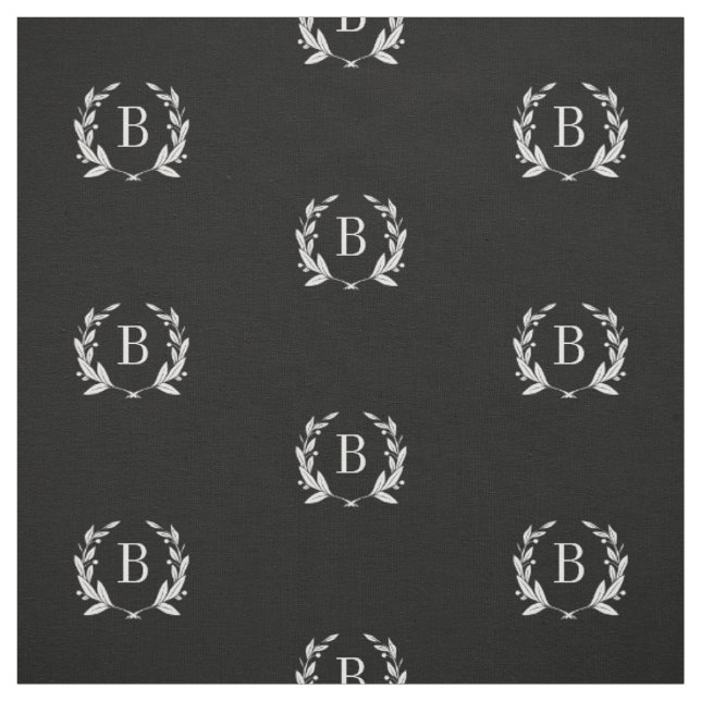 Black and White Laurel Wreath Monogram Fabric (Swatch)