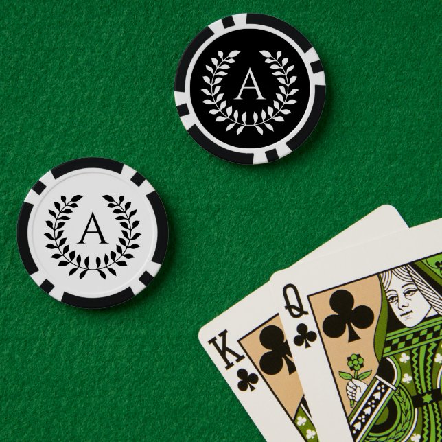 Black And White Laurel Wreath With Custom Monogram Poker Chips (Poker Table (Double))