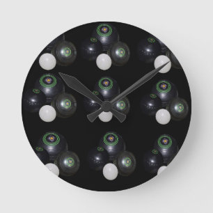 Black And White Lawn Bowls Pattern, Round Clock