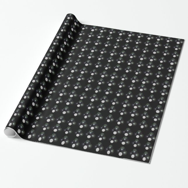 Black And White Lawn Bowls Pattern. Wrapping Paper (Unrolled)