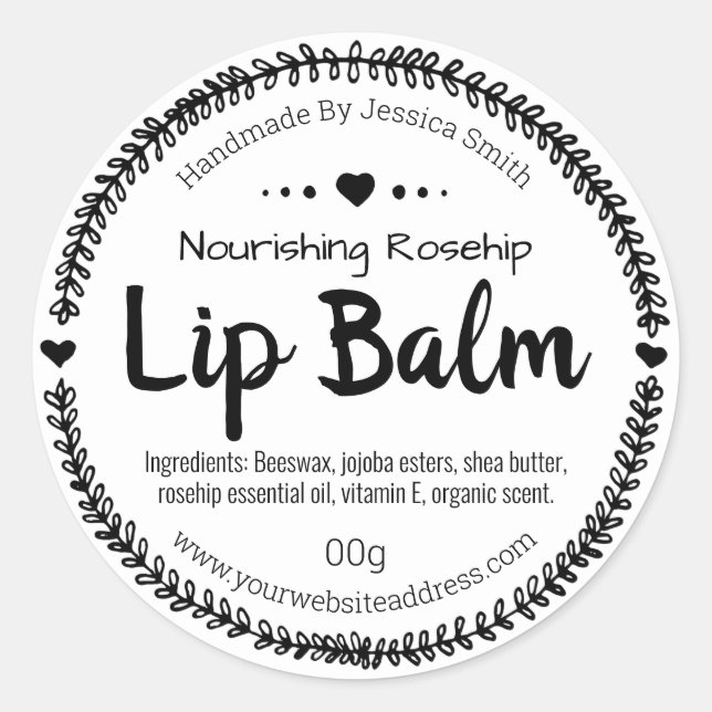 Black And White Leaf Frame Lip Balm Pot Labels (Front)