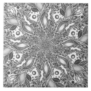 Black and white leaf mandala  tile