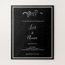 Black and White Leaf Wedding Invitation Puzzle