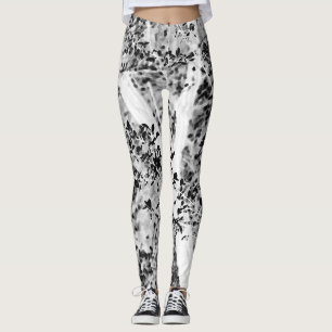 Black and White Leafy Yoga Exercise Running Leggings