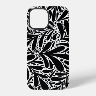 Black and white leaves abstract pattern iPhone 12 case