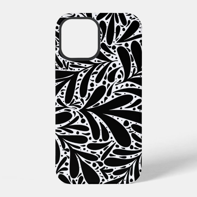 Black and white leaves abstract pattern iPhone case (Back)