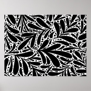 Black and white leaves abstract pattern poster