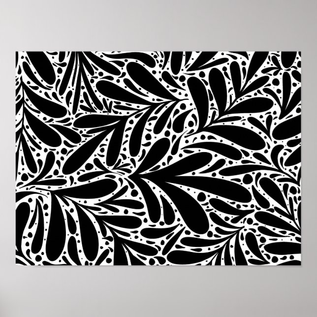 Black and white leaves abstract pattern poster (Front)