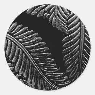 Black and White Leaves Classic Round Sticker