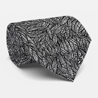 Black And White Leaves Pattern Tie