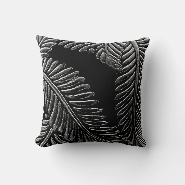 Black and White Leaves Throw Pillow (Front)