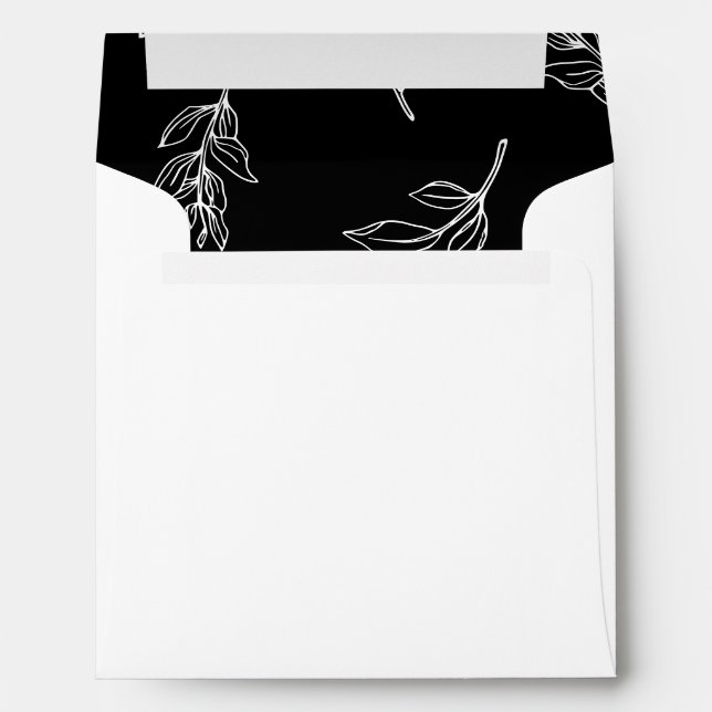 Black and white leaves wedding invitation envelope (Back (Bottom))