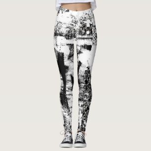Black And White Leggings with Printed Graffiti Art