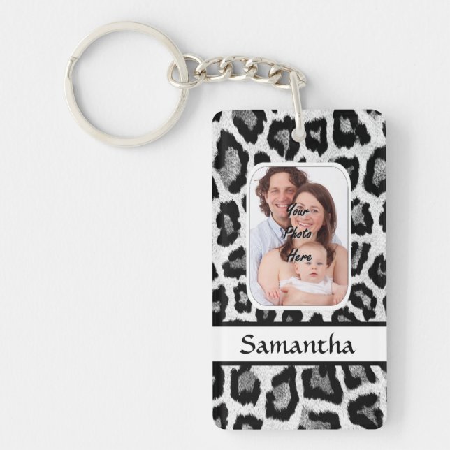 Black and white leopard animal print keychain (Front)