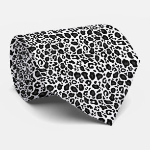 Black and white leopard cheetah pattern tie