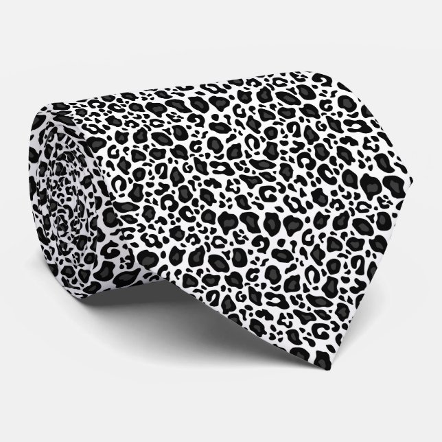 Black and white leopard cheetah pattern tie (Rolled)