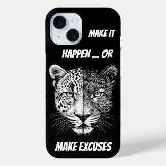 Black and white Leopard face iPhone 15 Case