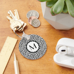 Black and White Leopard Monogram Keychain