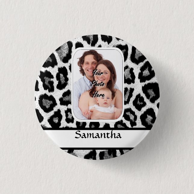 Black and white leopard print 1 inch round button (Front)