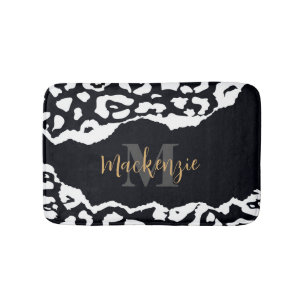 Black and White Leopard Print Bath Mat