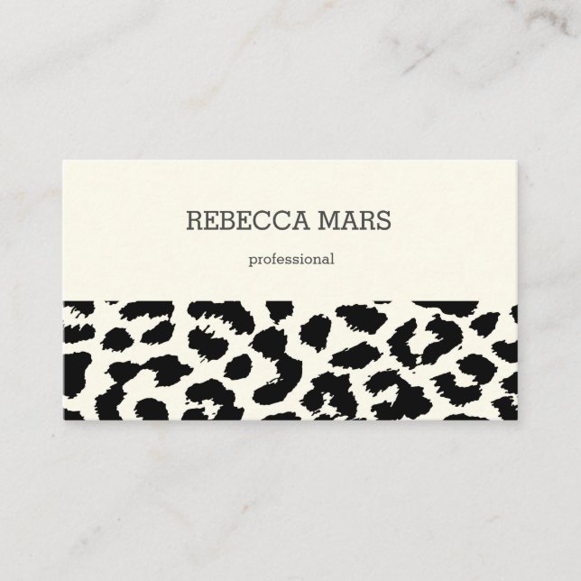 Black and white leopard print business card (Front)