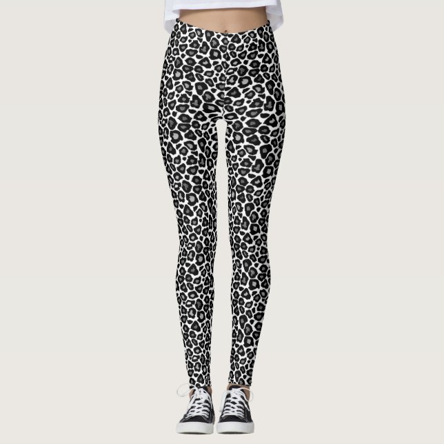 Black and White Leopard Print Fun Safari Pattern Leggings (Front)
