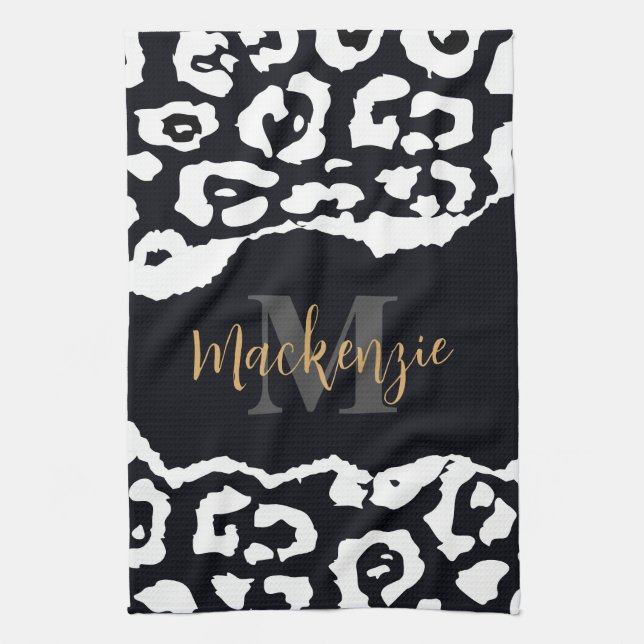 Black and White Leopard Print Kitchen Towel (Vertical)