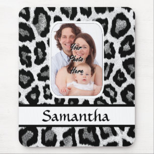 Black and white leopard print mouse pad