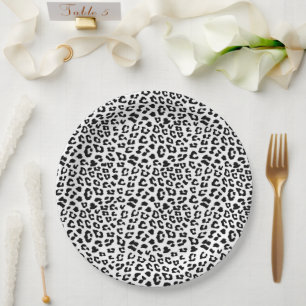 Black and White Leopard Print Paper Plate