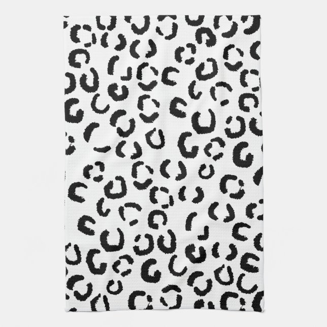 Black and White Leopard Print Pattern. Kitchen Towel (Vertical)