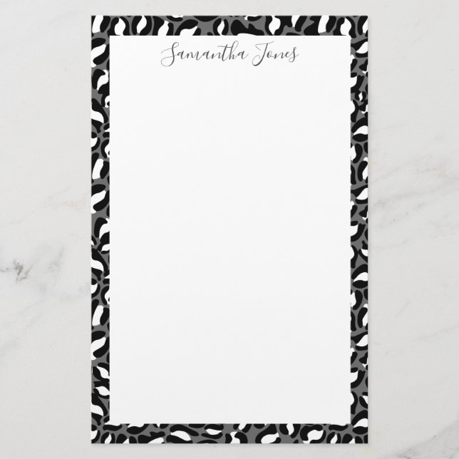 Black and White Leopard print | Personalized Stationery (Front)