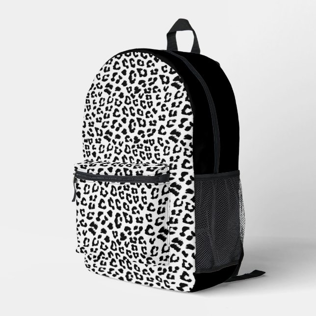 Black and White Leopard Print Printed Backpack (Back Corner Right)