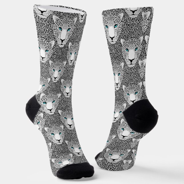 Black and White Leopard Print  Socks (Angled)