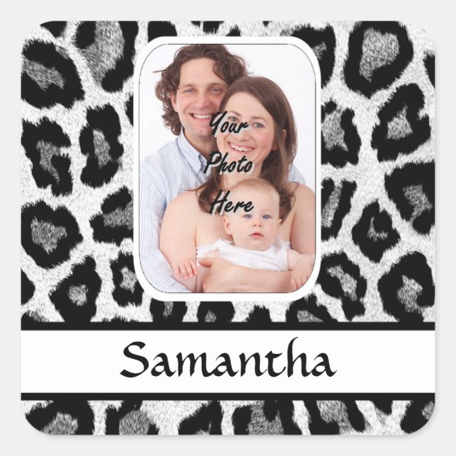 Black and white leopard print square sticker (Front)