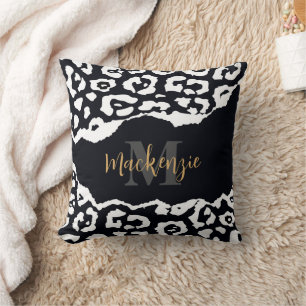 Black and White Leopard Print Throw Pillow