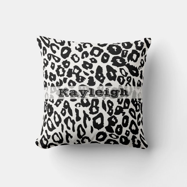 Black and White Leopard Print Throw Pillow (Front)