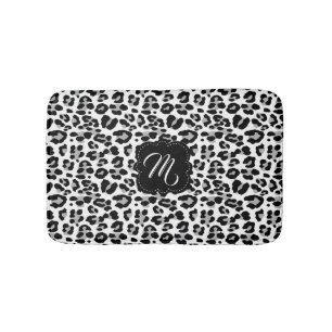 Black and White Leopard Print with Custom Monogram Bath Mat