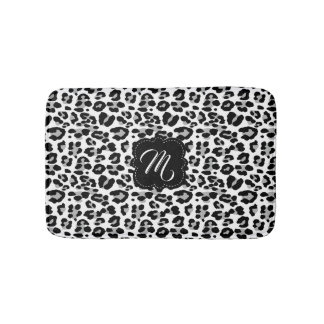 Black and White Leopard Print with Custom Monogram Bath Mat