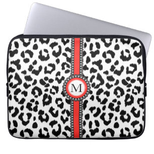 black and white leopard print with monogram laptop sleeve
